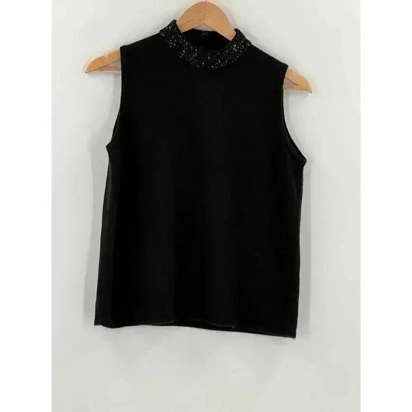 VINTAGE Designers Originals Sequin Black Turtleneck Sleeveless Sweater SMALL - Picture 3 of 9